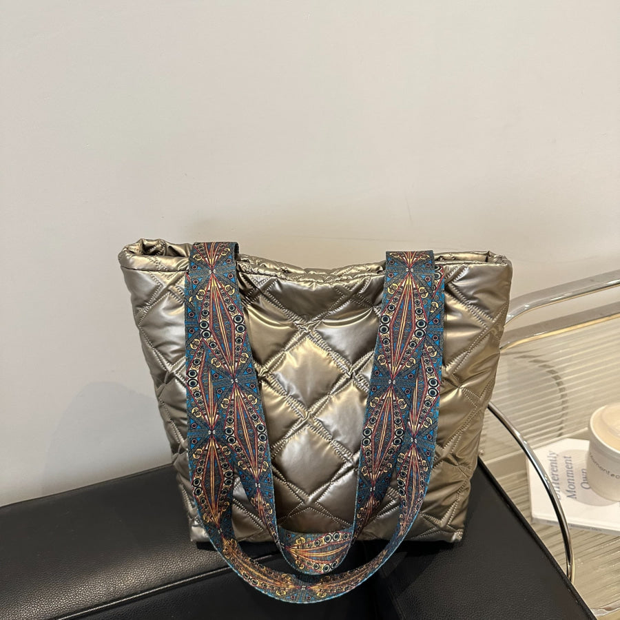 PU Leather Printed Strap Quilted Handbag Apparel and Accessories