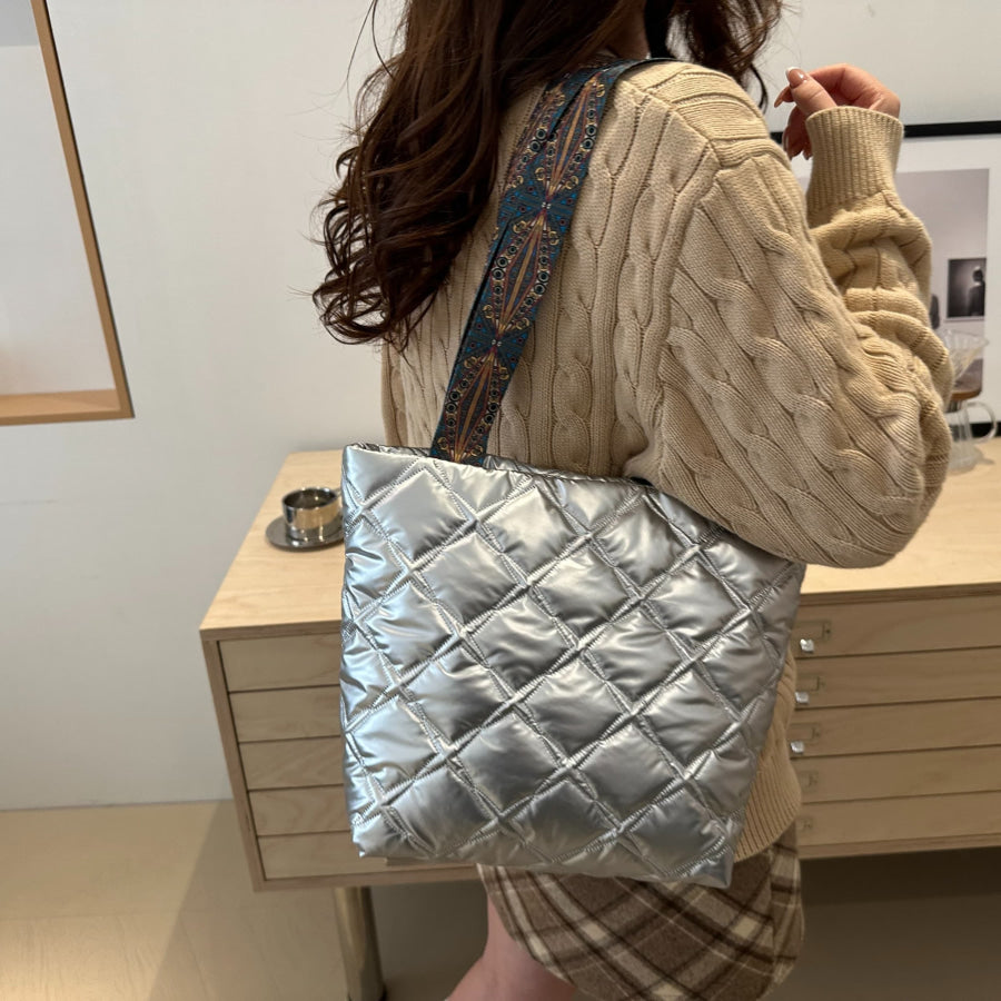 PU Leather Printed Strap Quilted Handbag Apparel and Accessories