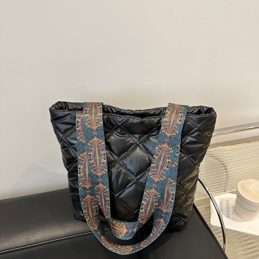 PU Leather Printed Strap Quilted Handbag Apparel and Accessories