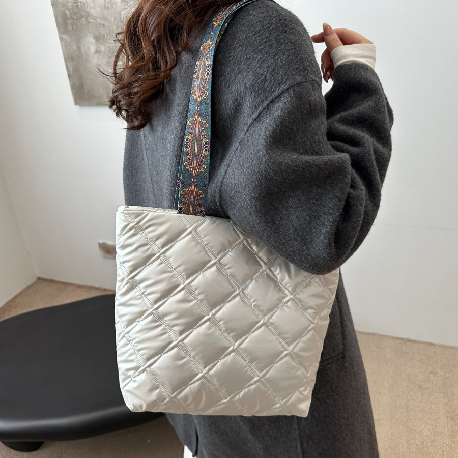 PU Leather Printed Strap Quilted Handbag Apparel and Accessories