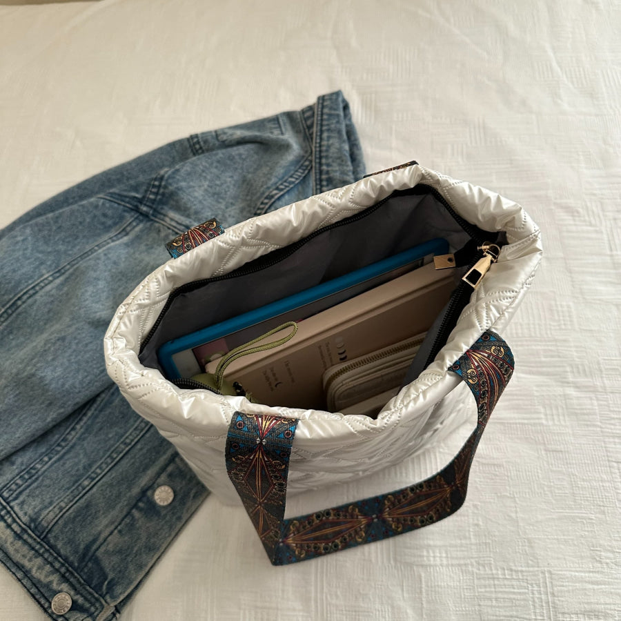 PU Leather Printed Strap Quilted Handbag Apparel and Accessories