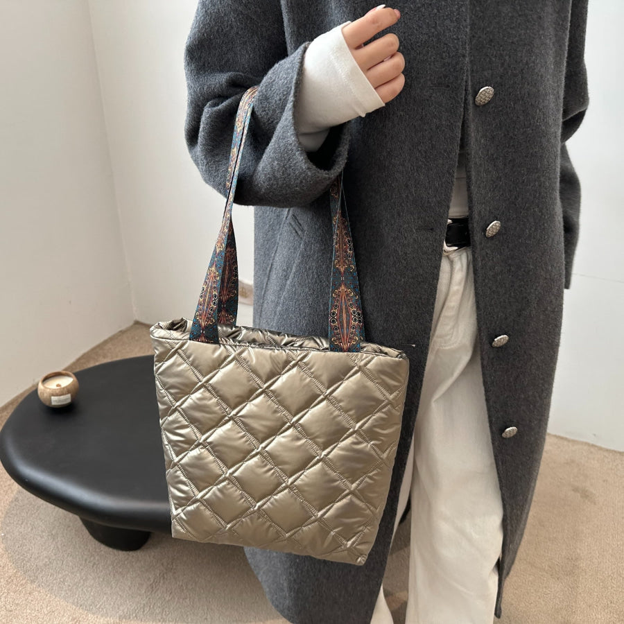 PU Leather Printed Strap Quilted Handbag Apparel and Accessories