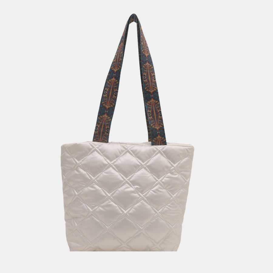 PU Leather Printed Strap Quilted Handbag White / One Size Apparel and Accessories