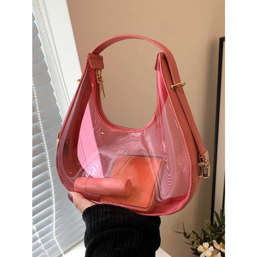 PU Leather PVC Shoulder Bag Hot Pink / One Size Apparel and Accessories