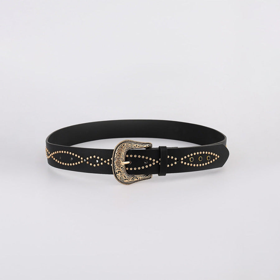 PU Leather Rhinestone Belt Black/Gold / S Apparel and Accessories