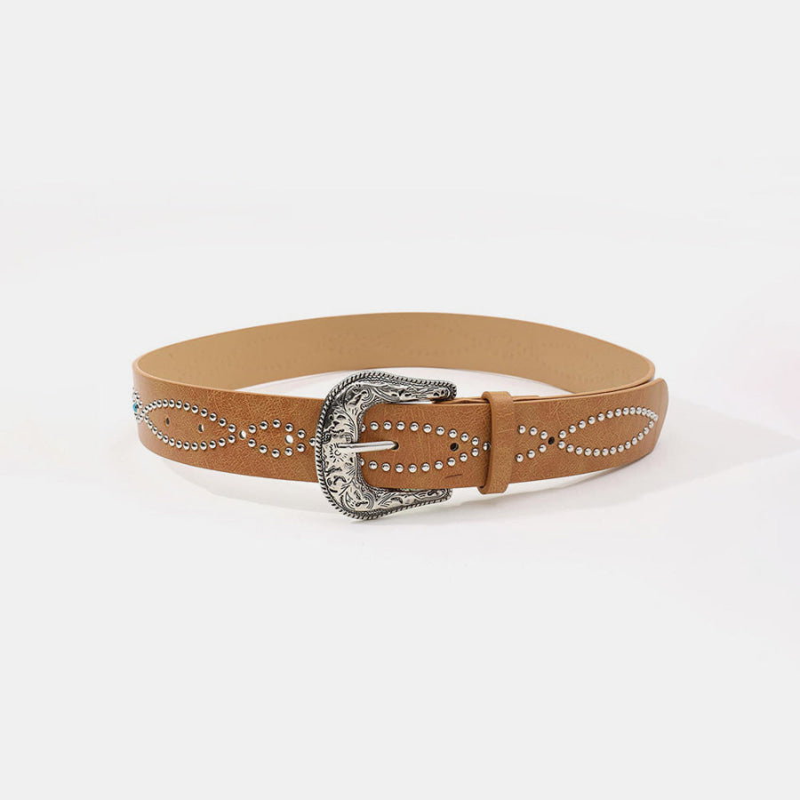 PU Leather Rhinestone Belt Caramel / S Apparel and Accessories