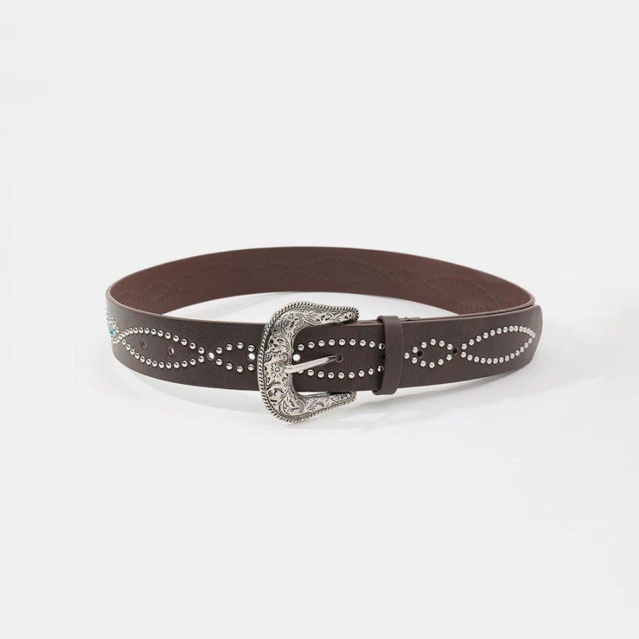 PU Leather Rhinestone Belt Coffee Brown / S Apparel and Accessories