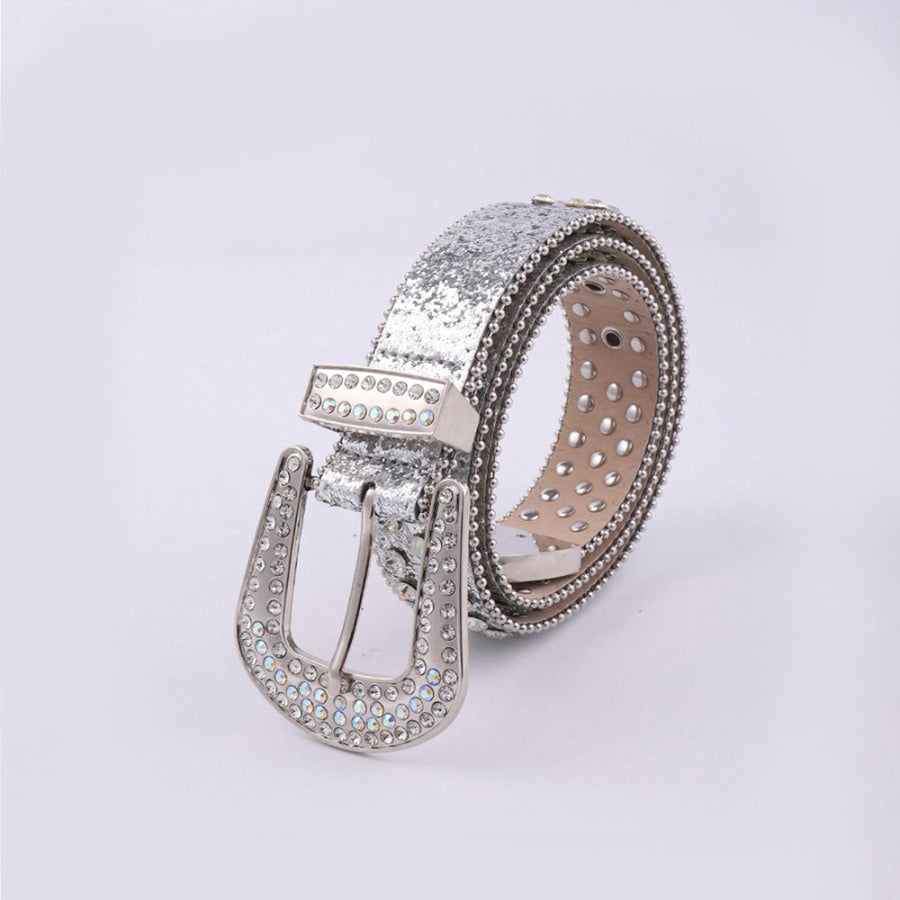 PU Leather Rhinestone Belt Silver / S Apparel and Accessories