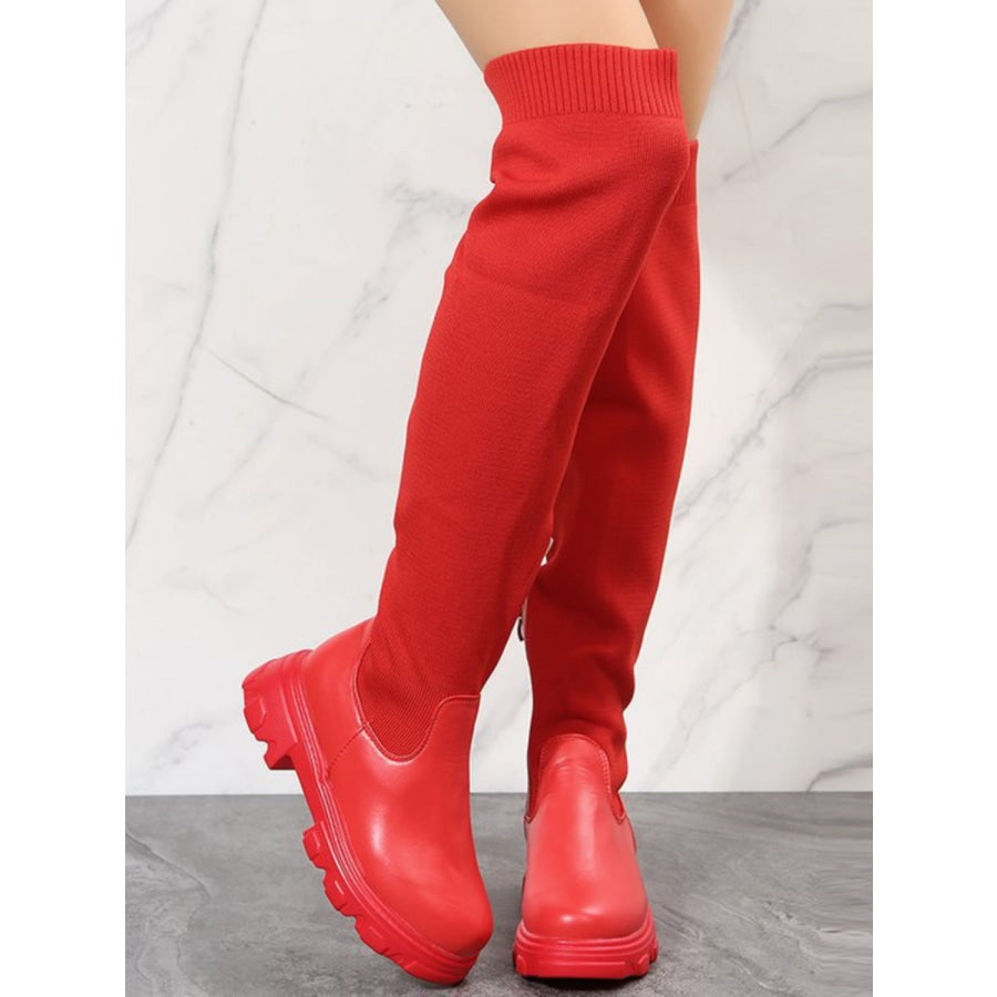 PU Leather Round Toe Platform Boots Apparel and Accessories