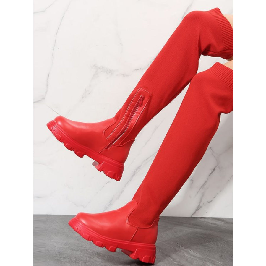 PU Leather Round Toe Platform Boots Apparel and Accessories