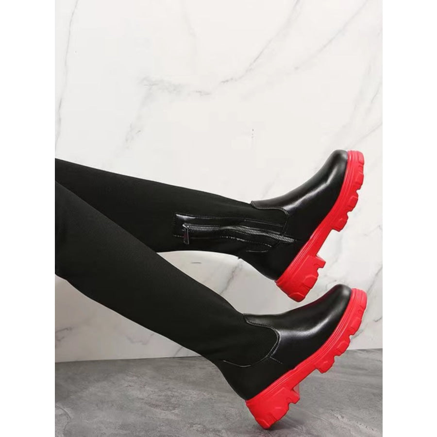 PU Leather Round Toe Platform Boots Apparel and Accessories