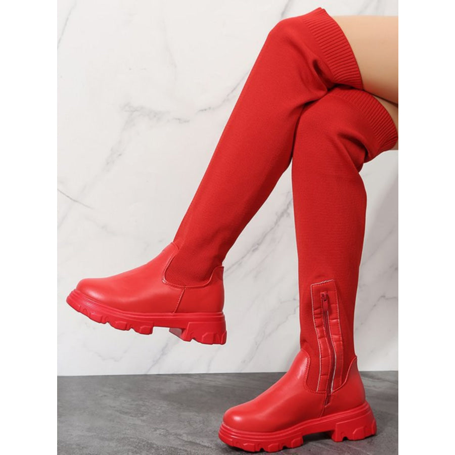 PU Leather Round Toe Platform Boots Red / 36(US5) Apparel and Accessories