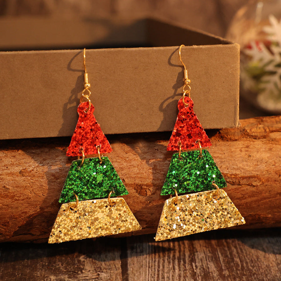 PU Leather Sequin Earrings Green / One Size Apparel and Accessories