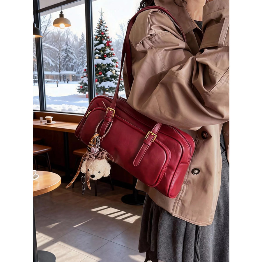 PU Leather Shoulder Bag Red / One Size Apparel and Accessories