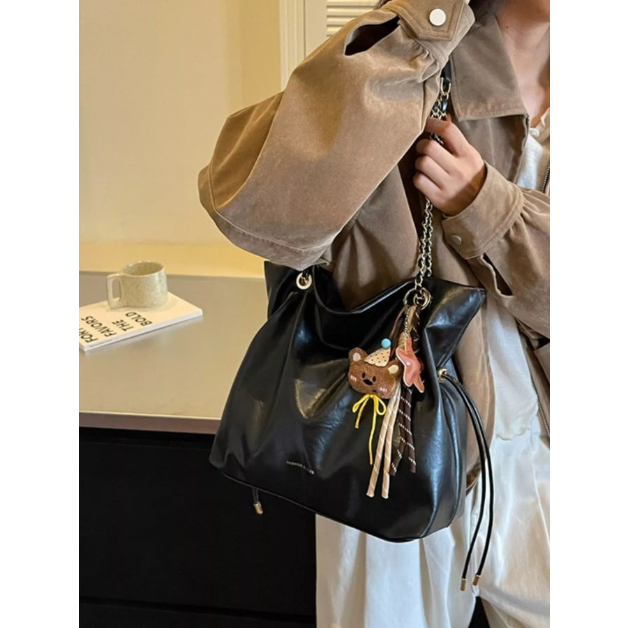 PU Leather Shoulder Bag Black / One Size Apparel and Accessories