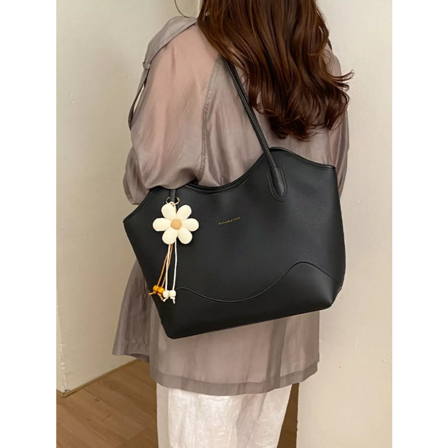 PU Leather Shoulder Bag Black / One Size Apparel and Accessories