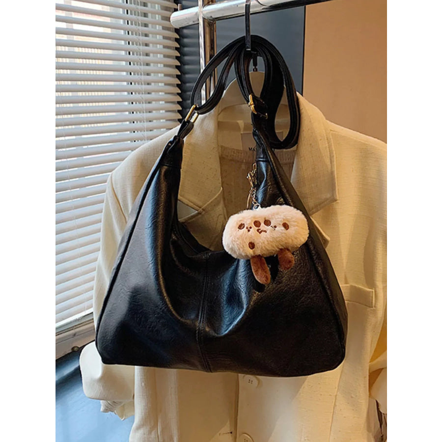 PU Leather Shoulder Bag Black / One Size Apparel and Accessories