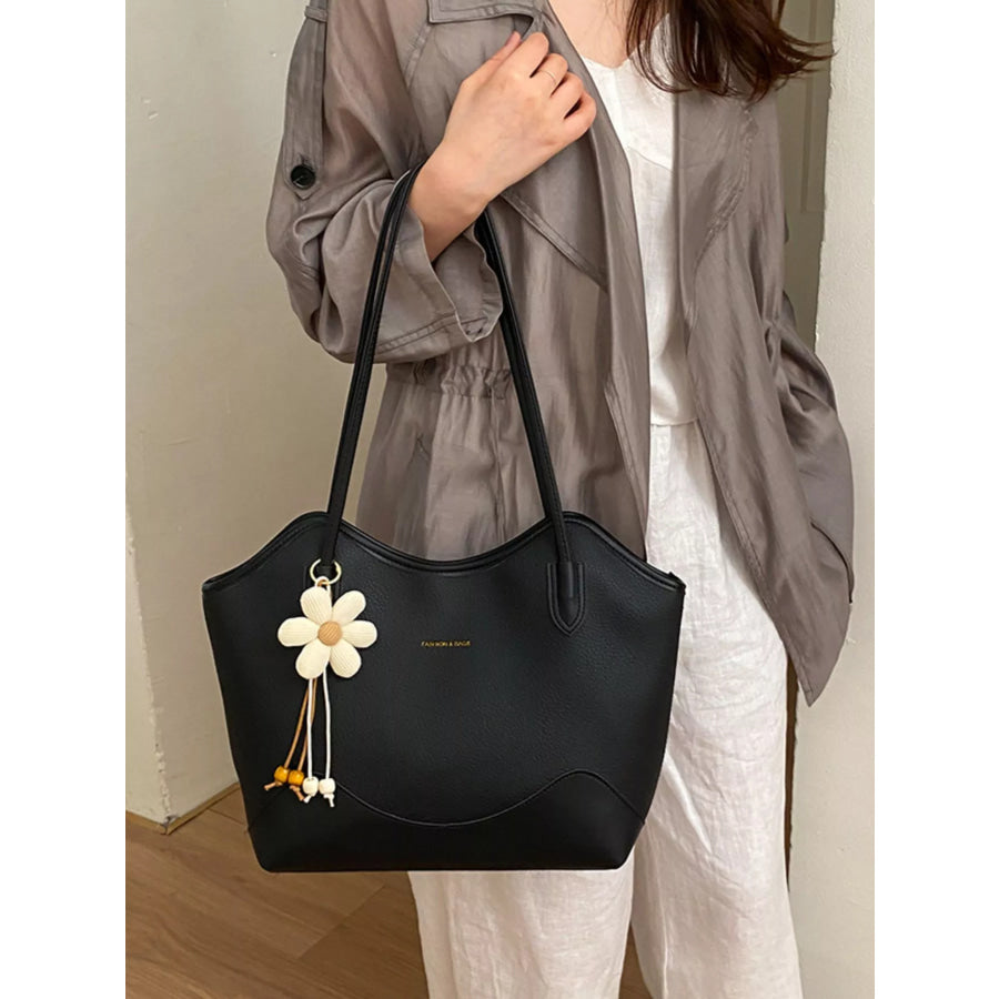 PU Leather Shoulder Bag Black / One Size Apparel and Accessories