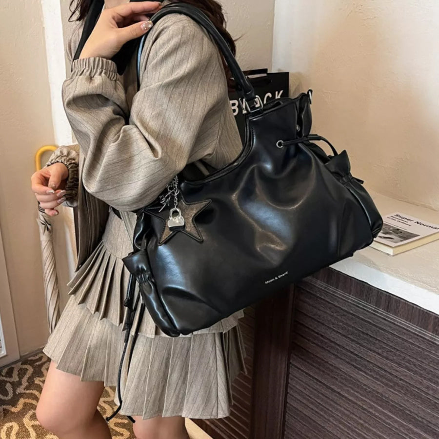 PU Leather Shoulder Bag Black / One Size Apparel and Accessories