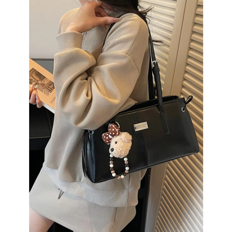 PU Leather Shoulder Bag Black / One Size Apparel and Accessories