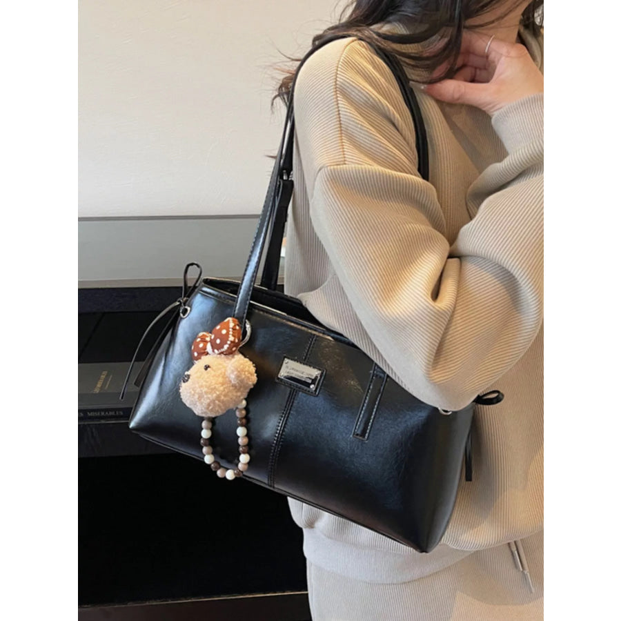 PU Leather Shoulder Bag Black / One Size Apparel and Accessories