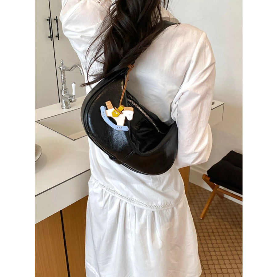 PU Leather Shoulder Bag Black / One Size Apparel and Accessories