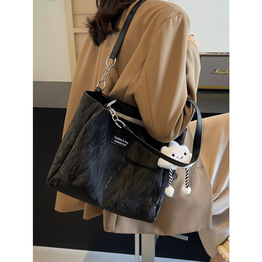 PU Leather Shoulder Bag Black / One Size Apparel and Accessories