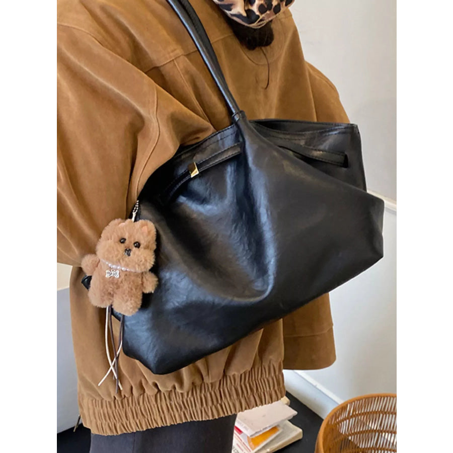 PU Leather Shoulder Bag Black / One Size Apparel and Accessories