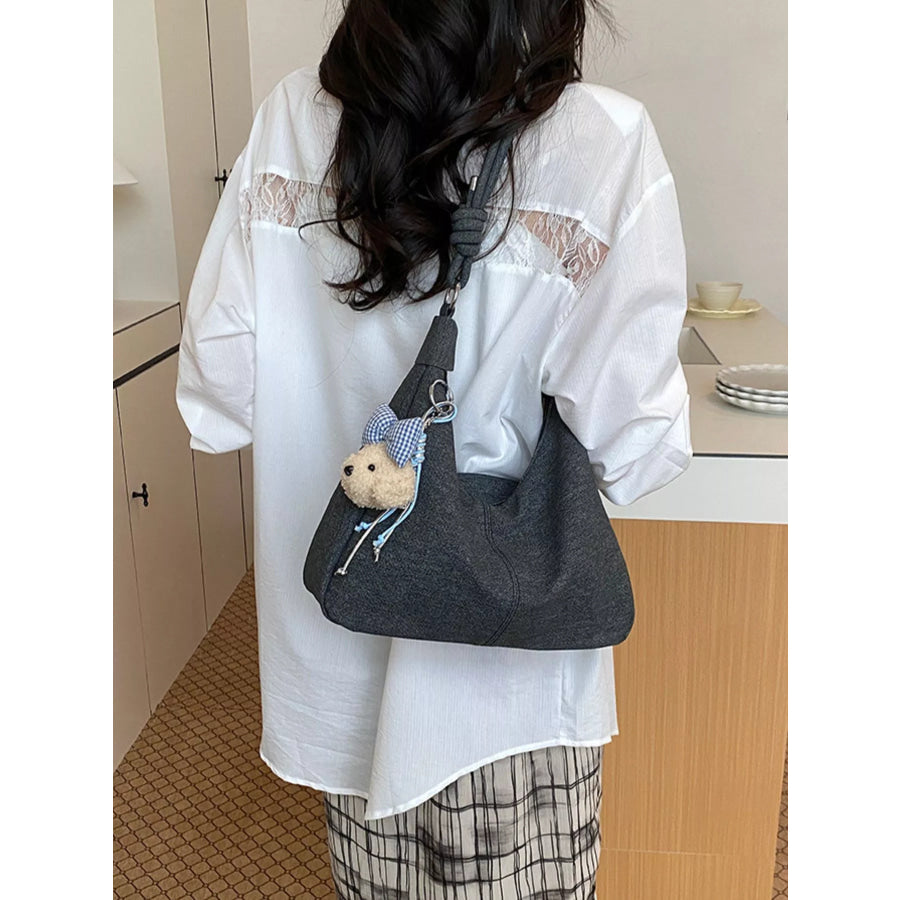 PU Leather Shoulder Bag Black / One Size Apparel and Accessories