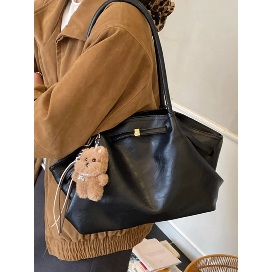 PU Leather Shoulder Bag Black / One Size Apparel and Accessories