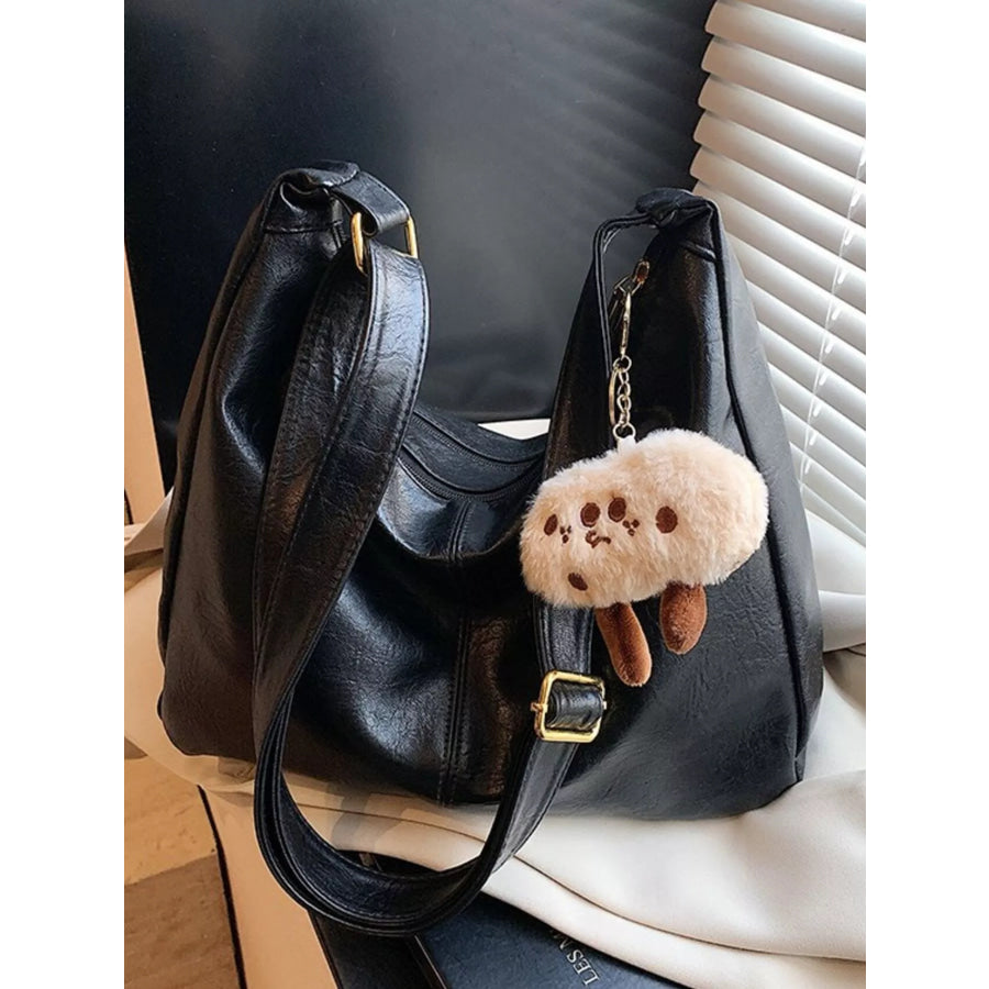 PU Leather Shoulder Bag Black / One Size Apparel and Accessories