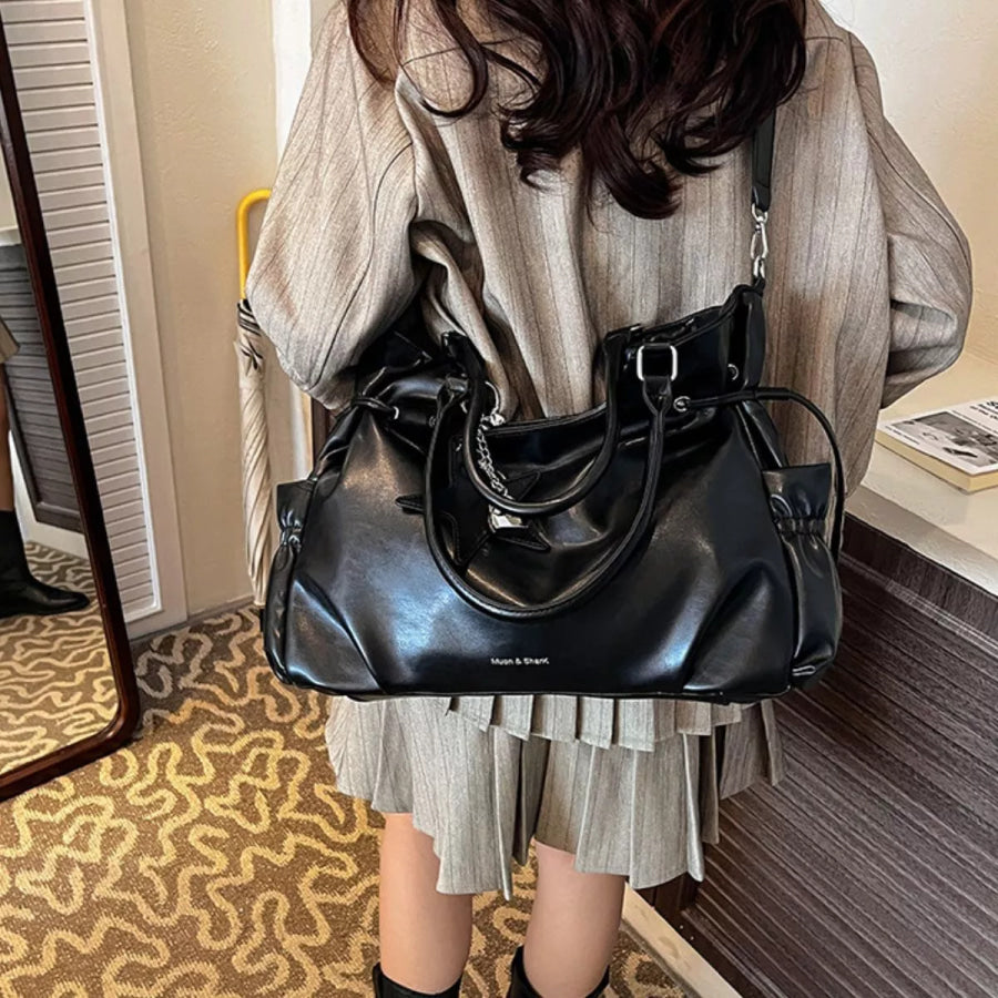 PU Leather Shoulder Bag Black / One Size Apparel and Accessories