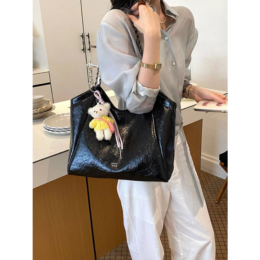 PU Leather Shoulder Bag Black / One Size Apparel and Accessories