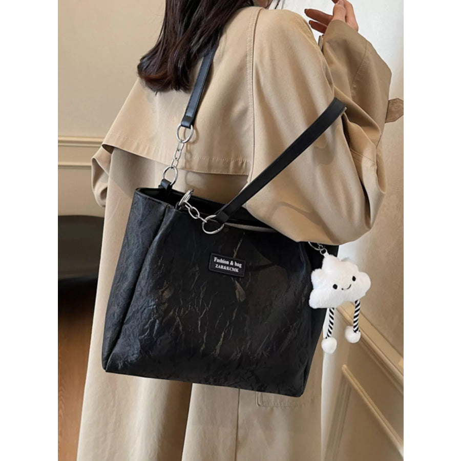 PU Leather Shoulder Bag Black / One Size Apparel and Accessories