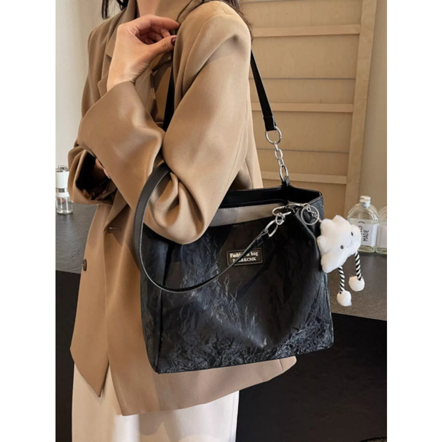 PU Leather Shoulder Bag Black / One Size Apparel and Accessories