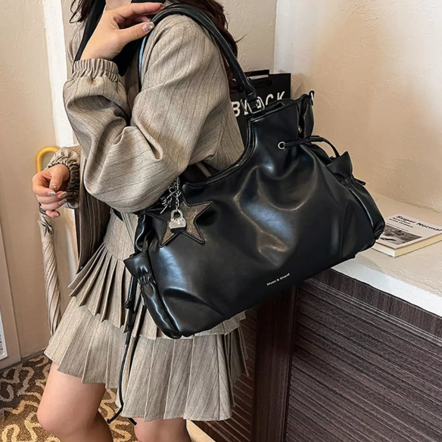 PU Leather Shoulder Bag Black / One Size Apparel and Accessories