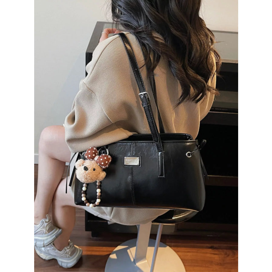 PU Leather Shoulder Bag Black / One Size Apparel and Accessories