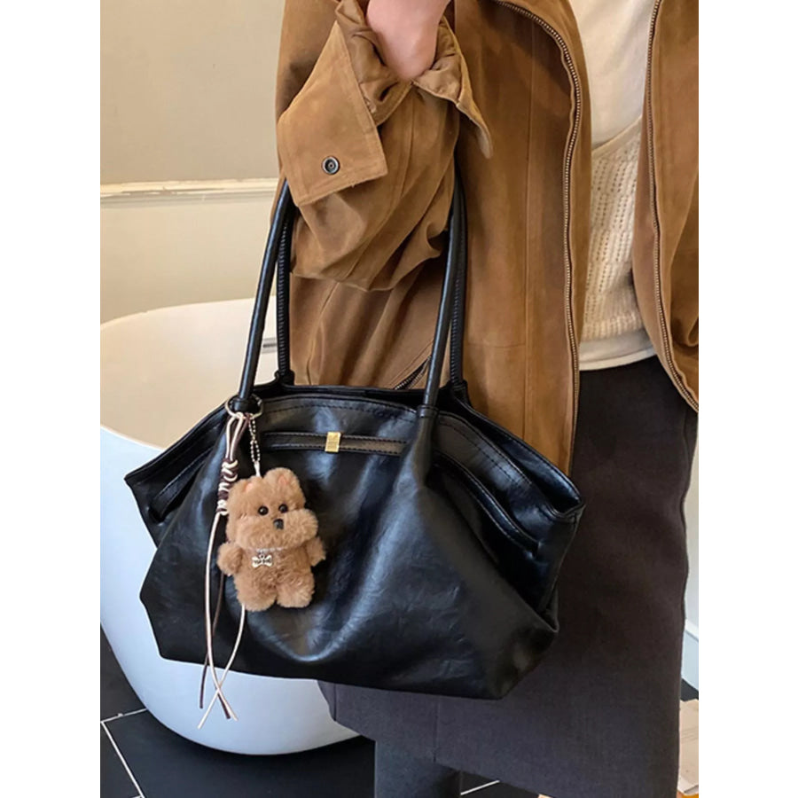 PU Leather Shoulder Bag Black / One Size Apparel and Accessories