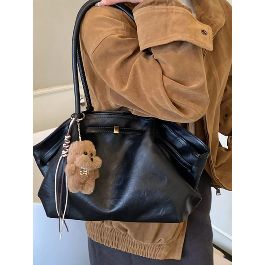 PU Leather Shoulder Bag Black / One Size Apparel and Accessories