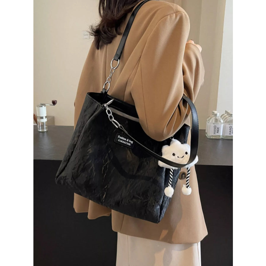 PU Leather Shoulder Bag Black / One Size Apparel and Accessories