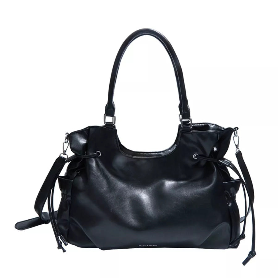PU Leather Shoulder Bag Black / One Size Apparel and Accessories