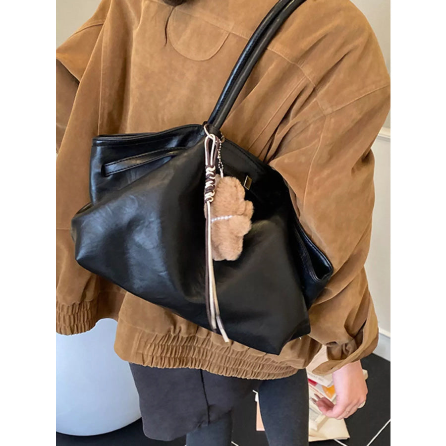 PU Leather Shoulder Bag Black / One Size Apparel and Accessories