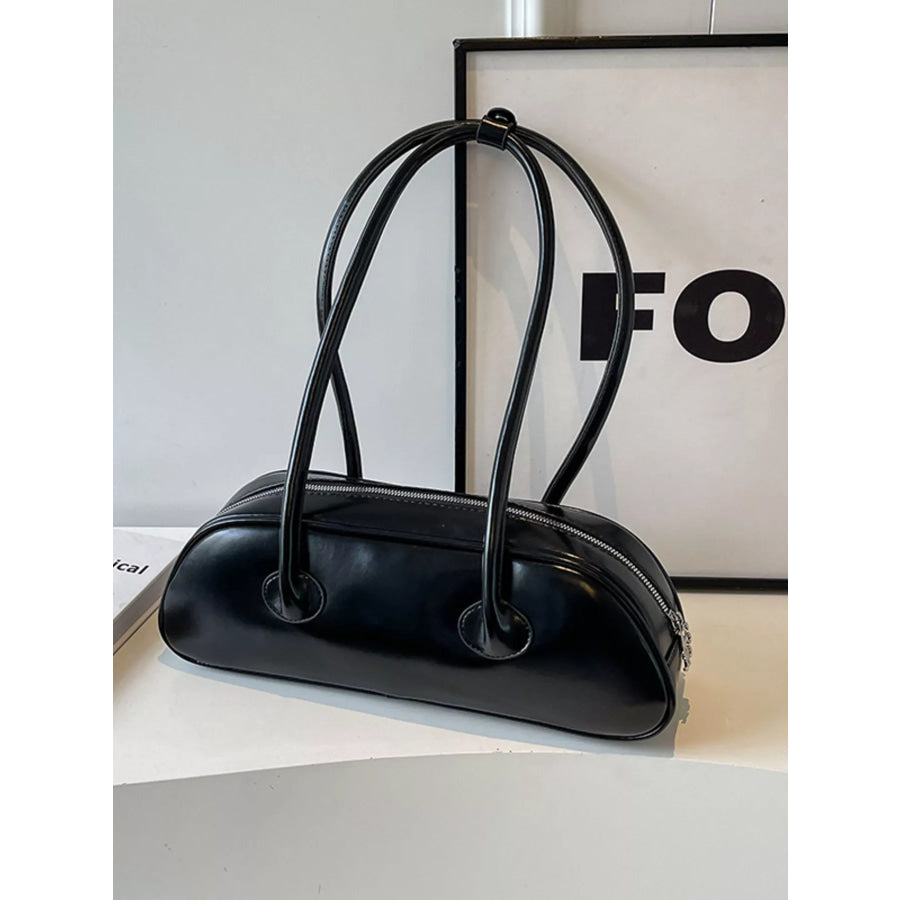 PU Leather Shoulder Bag Black / One Size Apparel and Accessories