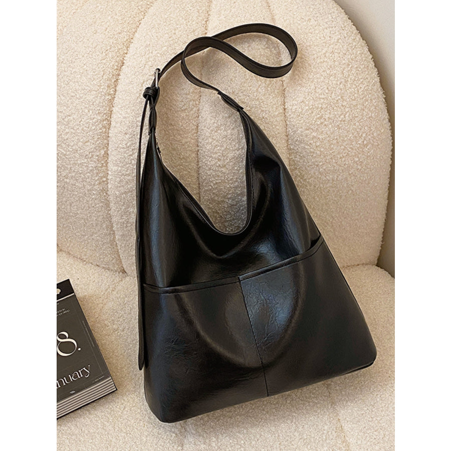 PU Leather Shoulder Bag Black / One Size Apparel and Accessories