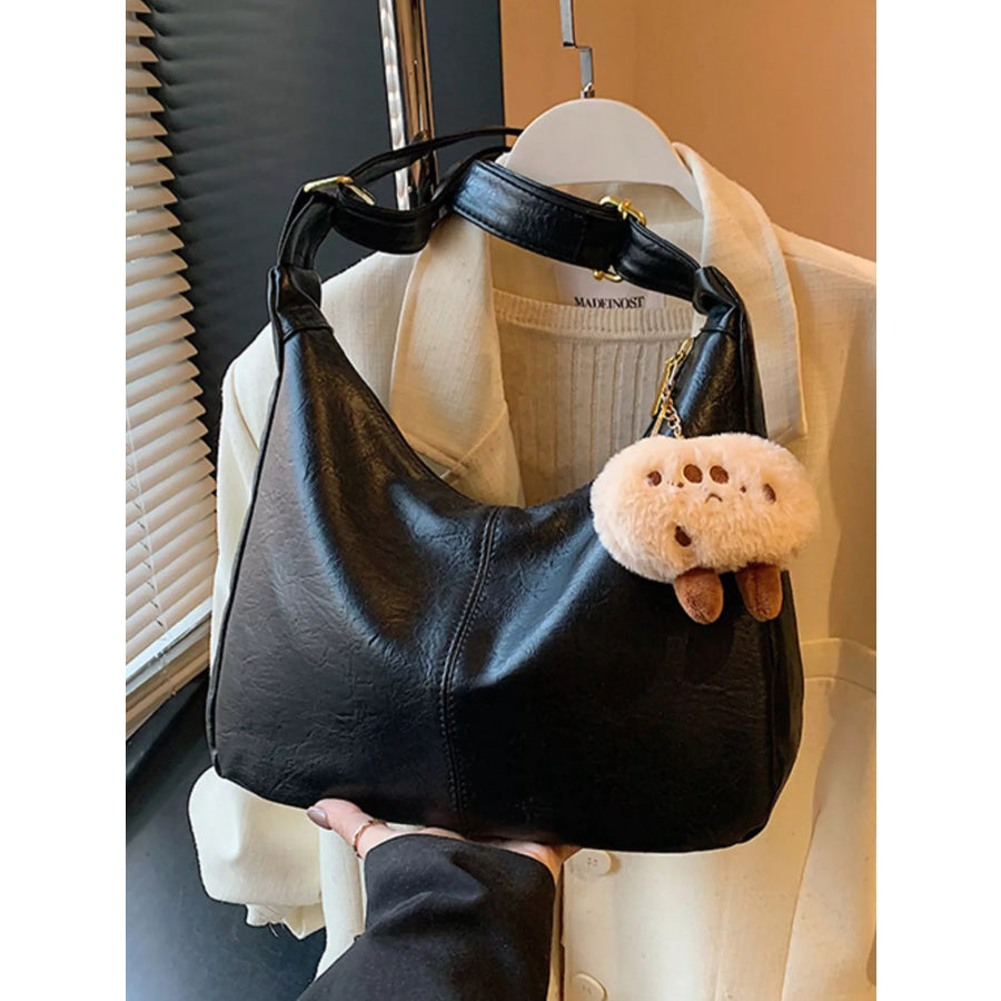 PU Leather Shoulder Bag Black / One Size Apparel and Accessories