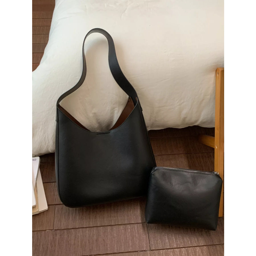 PU Leather Shoulder Bag Black / One Size Apparel and Accessories
