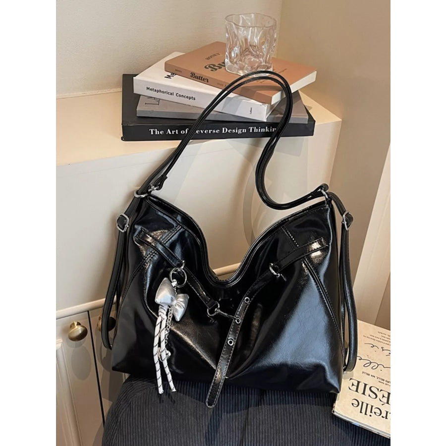 PU Leather Shoulder Bag Black / One Size Apparel and Accessories