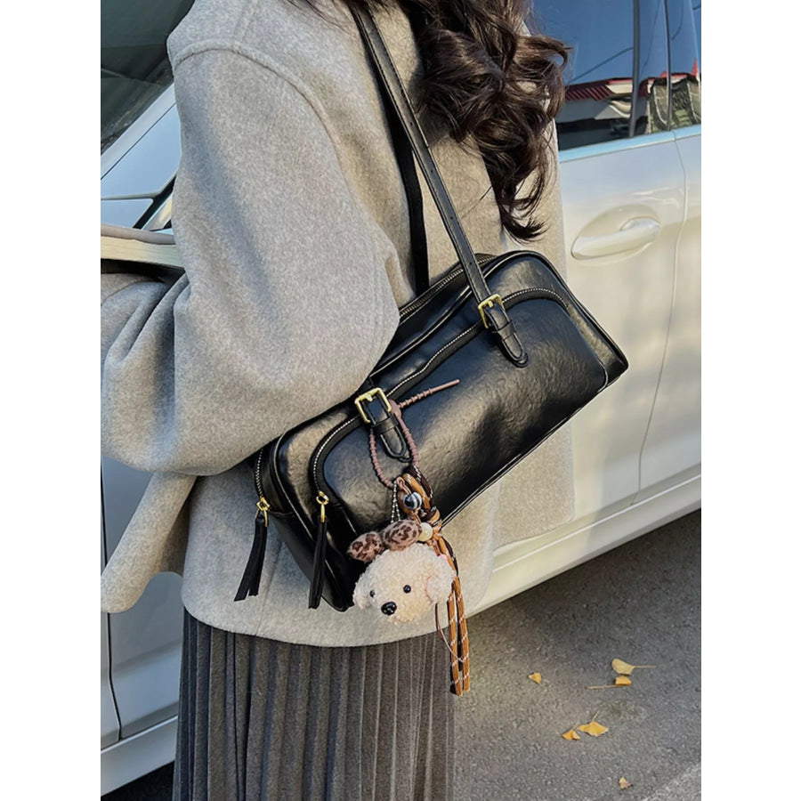 PU Leather Shoulder Bag Black / One Size Apparel and Accessories