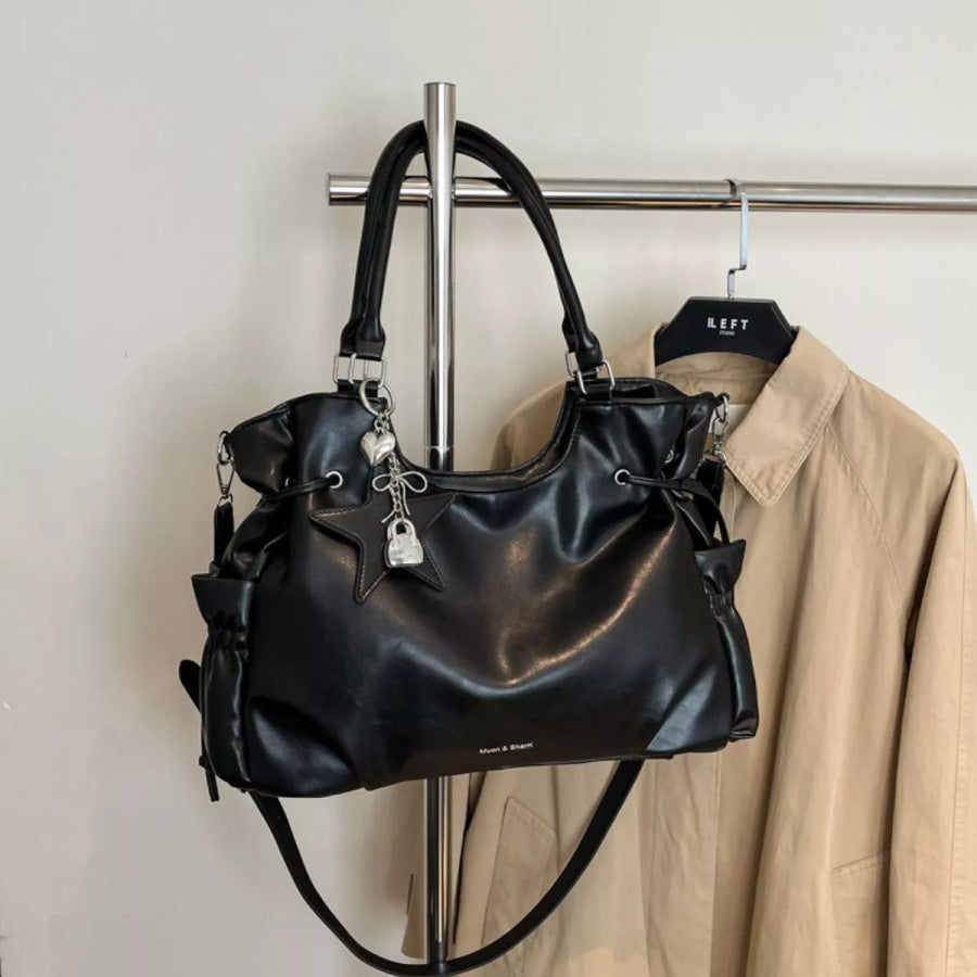 PU Leather Shoulder Bag Black / One Size Apparel and Accessories