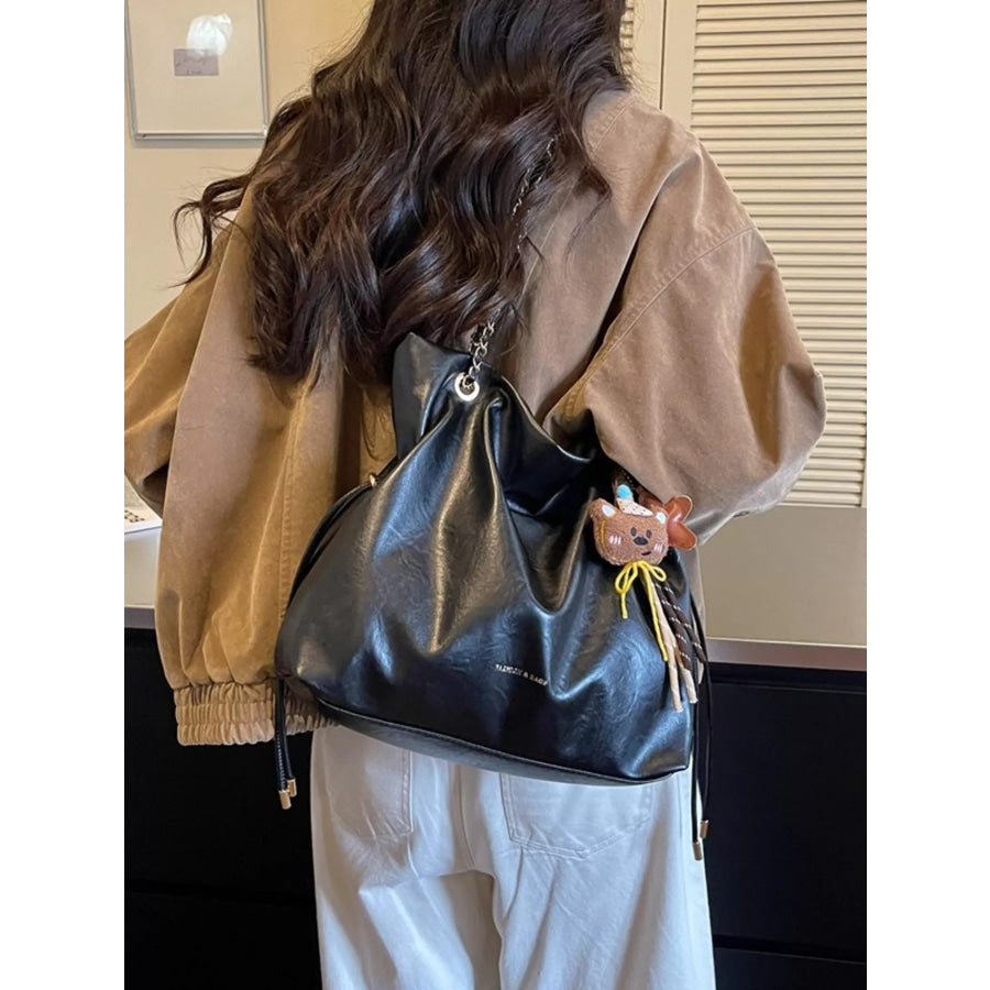 PU Leather Shoulder Bag Black / One Size Apparel and Accessories
